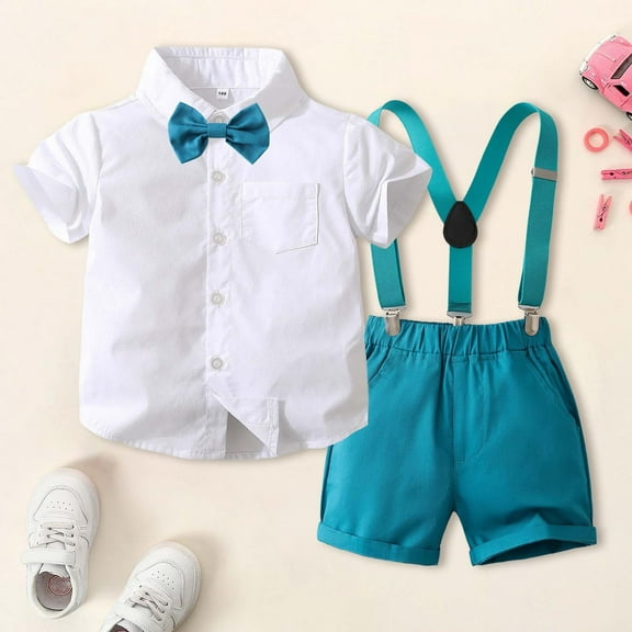 Kid Dress Suit Collared Dress Shirt Suspender Pants Easter Dress Baby Boy Outfit 5-6 Years