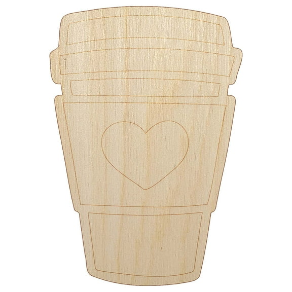 Cute Coffee Lover Traveling Mug Cup Tea Hot Chocolate Wood Shape Unfinished Piece Cutout Craft DIY Projects - 4.70 Inch Size - 1/8 Inch Thick