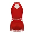 thumbnail image 4 of iiniim Kids Girls Fringe Rhinestones Latin Jazz Dance Leotard Dress Sparkly Performance Costume Red 16, 4 of 7