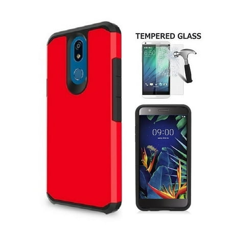 - Phone Case for Straight Talk LG Solo L423DL / LG K40 / LG K12 Plus/LG X4 (2019), Hybrid Shockproof Slim Hard Cover Protective Case + Tempered Glass Screen Protector (Red)