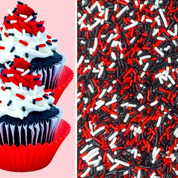 Sprinkle Deco® Red White Black Cake Pop Cookie Cupcake Cakes Semi-Sweet Edible Confetti Decorations Sprinkles Desert Jimmies Toppers