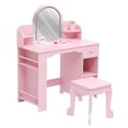 thumbnail image 2 of AKDSteel  Wooden Kids Vanity Set with Light-Up Mirror, Princess Makeup Desk with Bookshelf, Drawer, Open Shelves and Matching Stool for Girls’ Room, 2 of 8