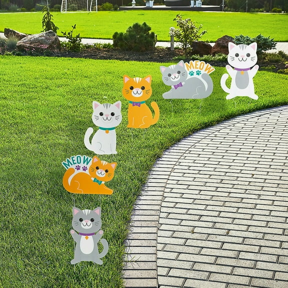 Cat Party Yard Sign Set, Birthday, Party Decor, 6 Pieces