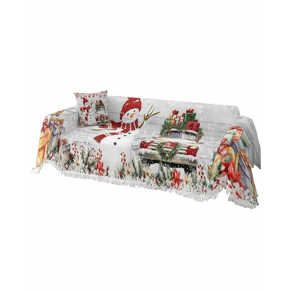 Christmas Snowman Sofa Covers for 3 Cushion Couch, Washable Sectional & L Shape Couch Covers for Dogs/Cats, Xmas Truck Poinsettia Snowflake Retro Wood Non Slip Sofa Slipcover Futon Cover 71''x150''