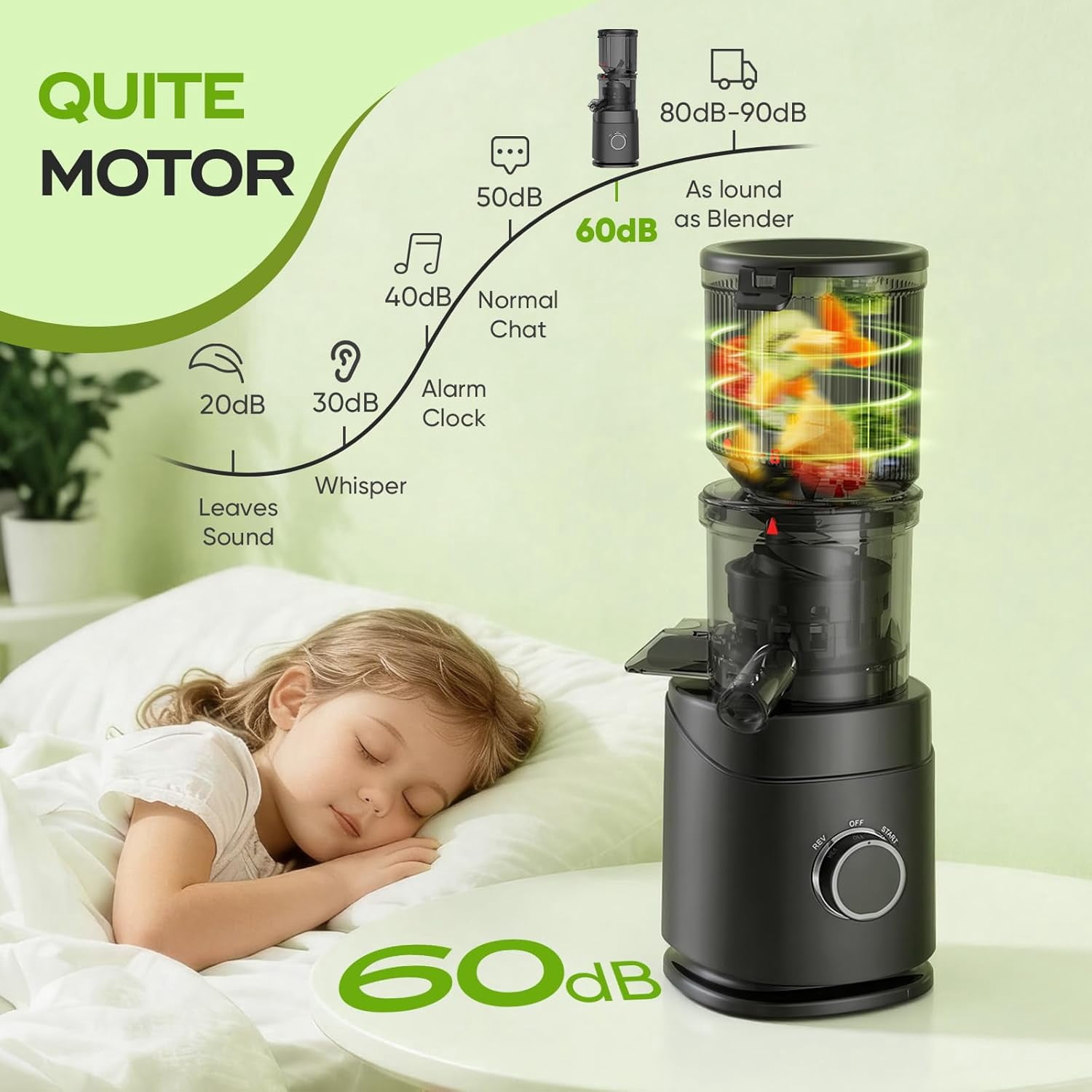 Cold Press Juicer  150W Slow Masticating with Wide Chute for Leafy Greens and Fruits Easy to Clean