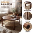 thumbnail image 4 of Dayalane 34.5" Round Coffee Table with Woven Storage Shelf, Farmhouse 2-Tier Center Table with Solid Wood Frame, Boho Coastal Circle Coffee Table for Living Room Office, Walnut Brown, 4 of 11