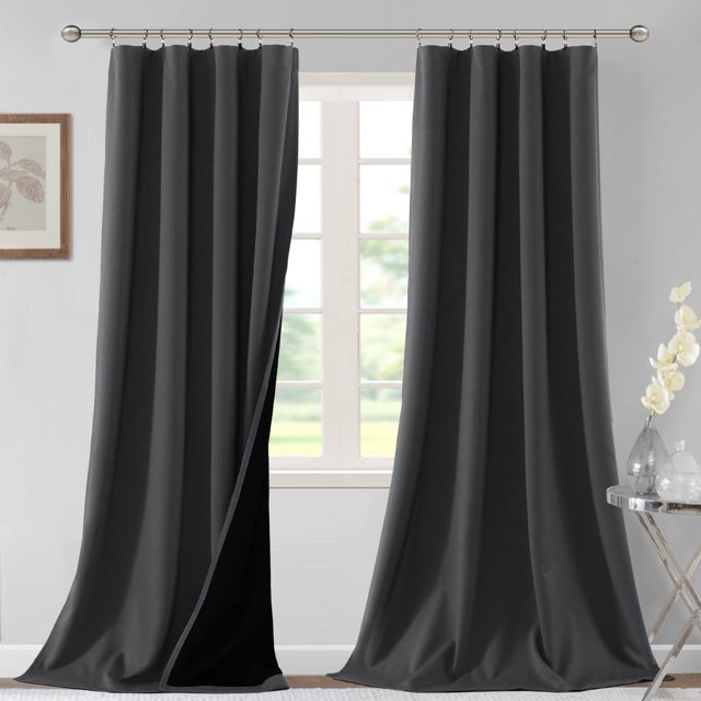 Cortinas 100 % opacas para dormitorio, cortinas y cortinas con aislamiento térmico, cortinas opacas de 84 pulgadas de largo con barra de bolsillo para sala de estar con forro negro, juego de 2 paneles, gris salvia claro, 52 pulgadas de ancho x 108 pulgadas de largo