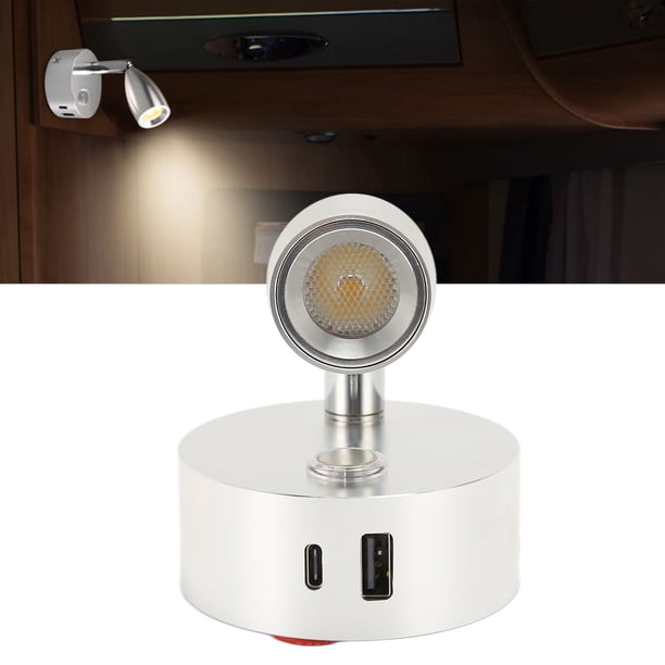 Luz de Lectura para RV Lámpara de Noche LED para RV Foco Giratorio USB con Luz de Recordatorio Pequeña Azul Aplique de Pared de 3 Colores para Barcos Caravanas Furgonetas ANGGREK Otros