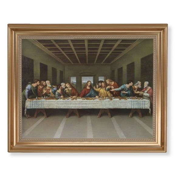 Last Supper Picture Framed Wall Art Decor Extra Large, Classic Gold-Leaf Fluted Frame with Beaded Lip