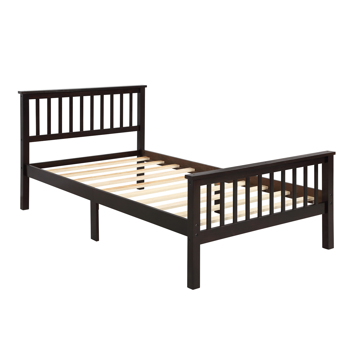 Twin Bed Frame with Headboard and Footboard, Espresso Twin Bed Frame for Kids, Modern Wood Twin