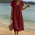 thumbnail image 3 of YuXingFu Midi Dresses for Women Mid-Length Plus Size Womens Dress Short Sleeve Solid Color Casual Summer Red #1 XXL, 3 of 7