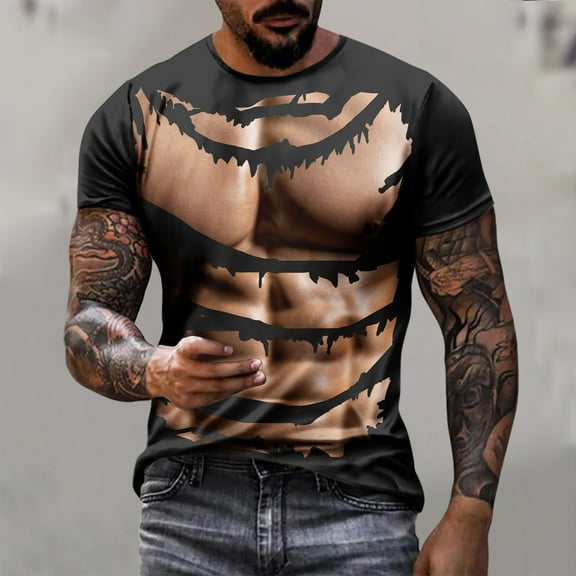ALLLIST Tops for Man Crew Neck Short Sleeve Black Muscle Gift T-Shirts Graphic Printed Loose Mens Shirts