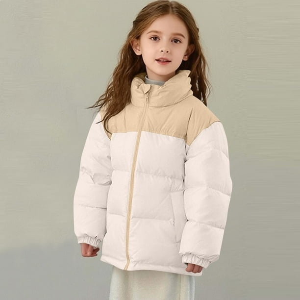 Parkas de manga larga para otoño e invierno para niños, de color liso, con cuello alto, de manga larga, gruesas y cálidas, bonitas y casuales, acolchadas con pan para niños y niñas, parte superior de