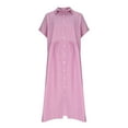 thumbnail image 4 of Women's Dresses Short Sleeve Lapel Button Casual Printed Striped Dress Pink XXXXXL, 4 of 6