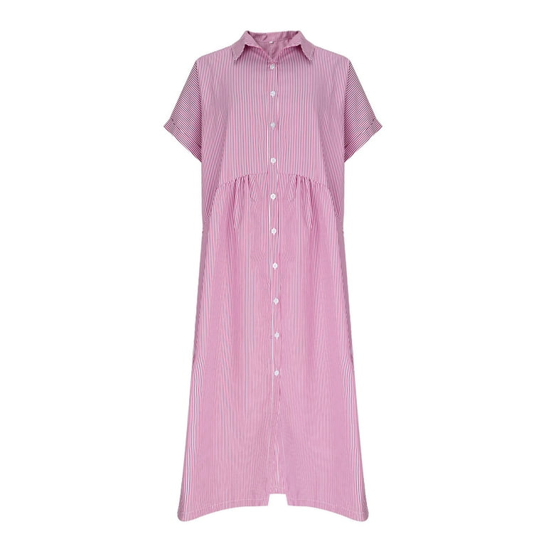 going out dress pink Qulqfy Womens Dresses Midi Short Sleeve Tshirt Pink Going Out Casual Collared Striped Plus Size Dresses Womens Fall Dresses 2025 L