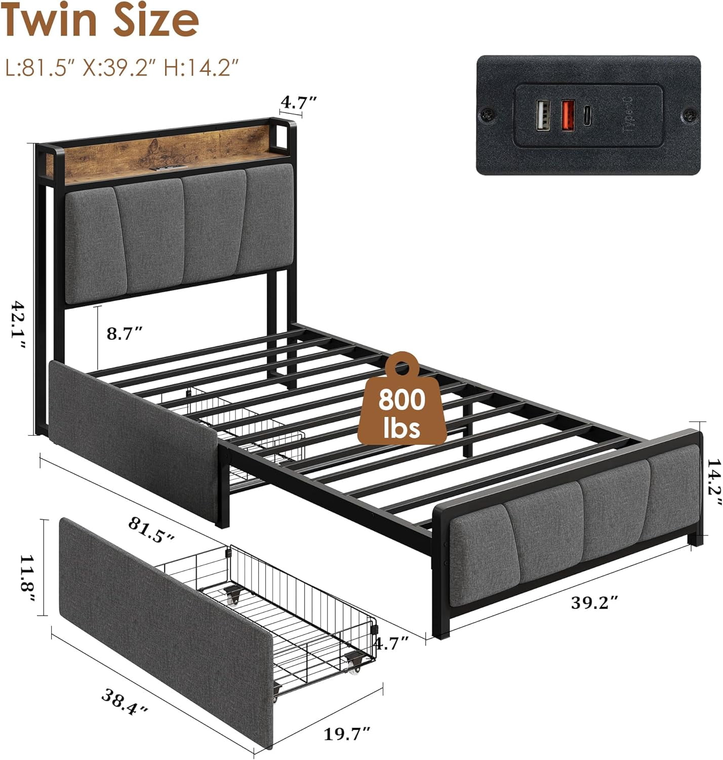 Hetoy Full Size Bed Frame with 4 Storage Drawers and Adjustable Headboard, Linen Upholstered Platform Bed Frame with Wooden Slats Support, No Box Spring Needed, White