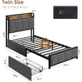 thumbnail image 2 of Memoryfield Twin Bed Frame with 2 Storage Drawers and Charging Station, Linen Upholstered Platform Bed Frame Twin with Storage Headboard, No Box Spring Needed, Gray, 2 of 8