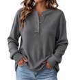thumbnail image 3 of Pullover Sweaters for Women Zaewscy Women's Henley Neck Button Ribbed Knit Long Sleeve Loose Pullover Sweater Dark Gray XXXL, 3 of 8