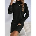 thumbnail image 4 of Women Long Sleeve Oversize Turtle-Neck Sweater Dress Cable Knit Short Dresses Vacation Winter Clothes Black L, 4 of 9