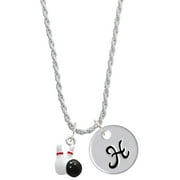 Delight Jewelry Silvertone Bowling Pins with Bowling Ball Silvertone Script Initial Disc - H - Charm Necklace, 20"+3"