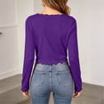 thumbnail image 5 of SROBPTY Womens Fall Top Solid V-Neck Long Sleeve Sport with Ruffle Shirts, 5 of 5