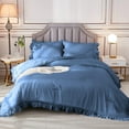 thumbnail image 5 of 5 Piece Luxury Vintage Ruffle Pattern Comforter By D.N.G. BEDDINGS Set Premium Super Soft, All Season, 800 Thread Count 100% Egyptian Cotton Oversized Super King Size Medium Blue Color, 5 of 8