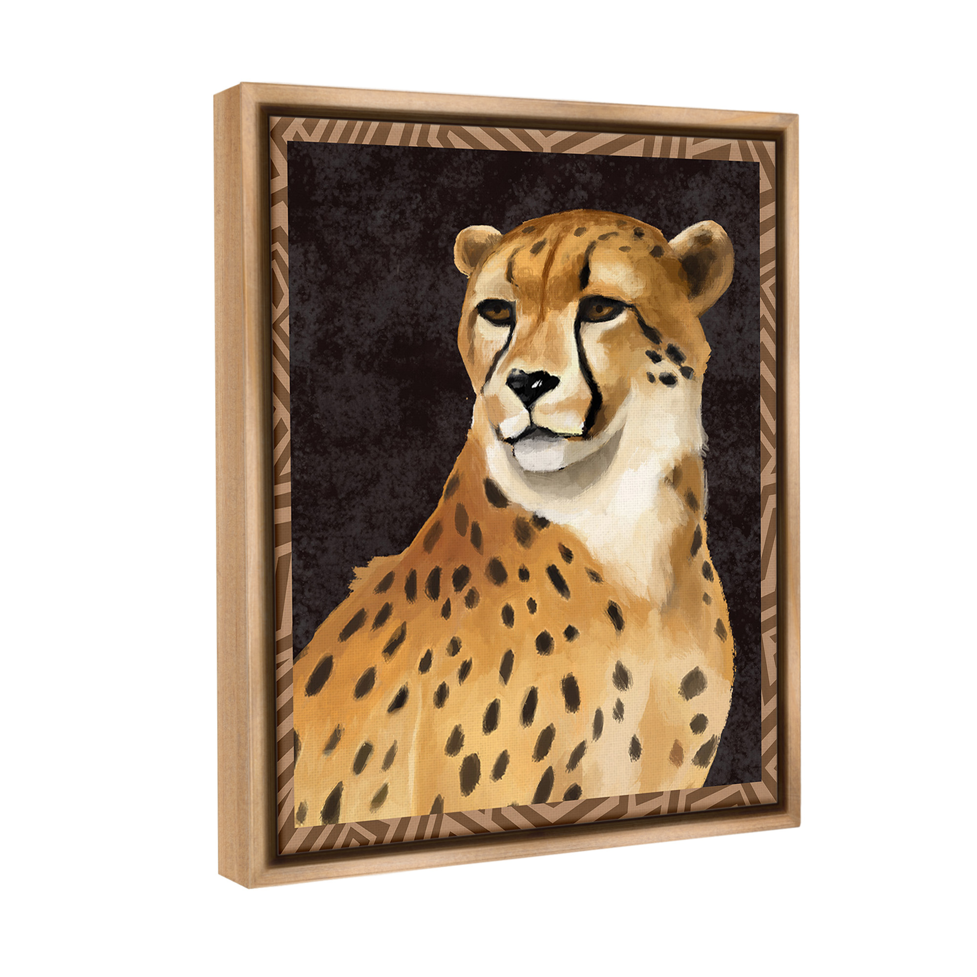 Stupell Industries Leopard with Geometric Border Animals & Insects Painting Brown Floater Framed Canvas Art Print Wall Art, 25 x 31