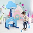 thumbnail image 6 of WYDK Kids Basketball Hoop, Toddler Sports Activity Center w/ 5 Adjustable Height Levels, Basketball Soccer Golf Game Set, Indoor Outdoor Basketball Hoop Set Gift for Baby Infant Blue Clouds, 6 of 9