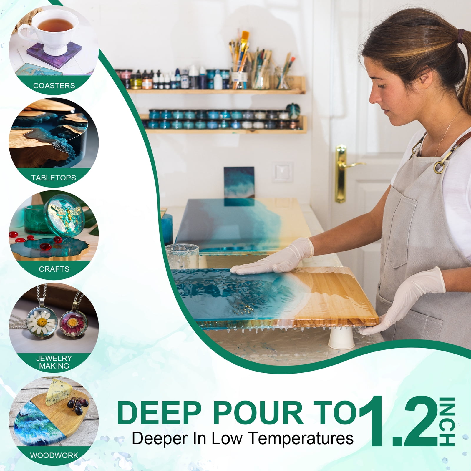 LOVFEN 16oz Epoxy Resin Kit 1:1 Crystal Clear Epoxy Resin for Table Top - Self-Leveling, Durable, High-Gloss Finish for Casting, Resin Art, Jewelry Making, Tabletop, Bar Top, Live Edge Tables