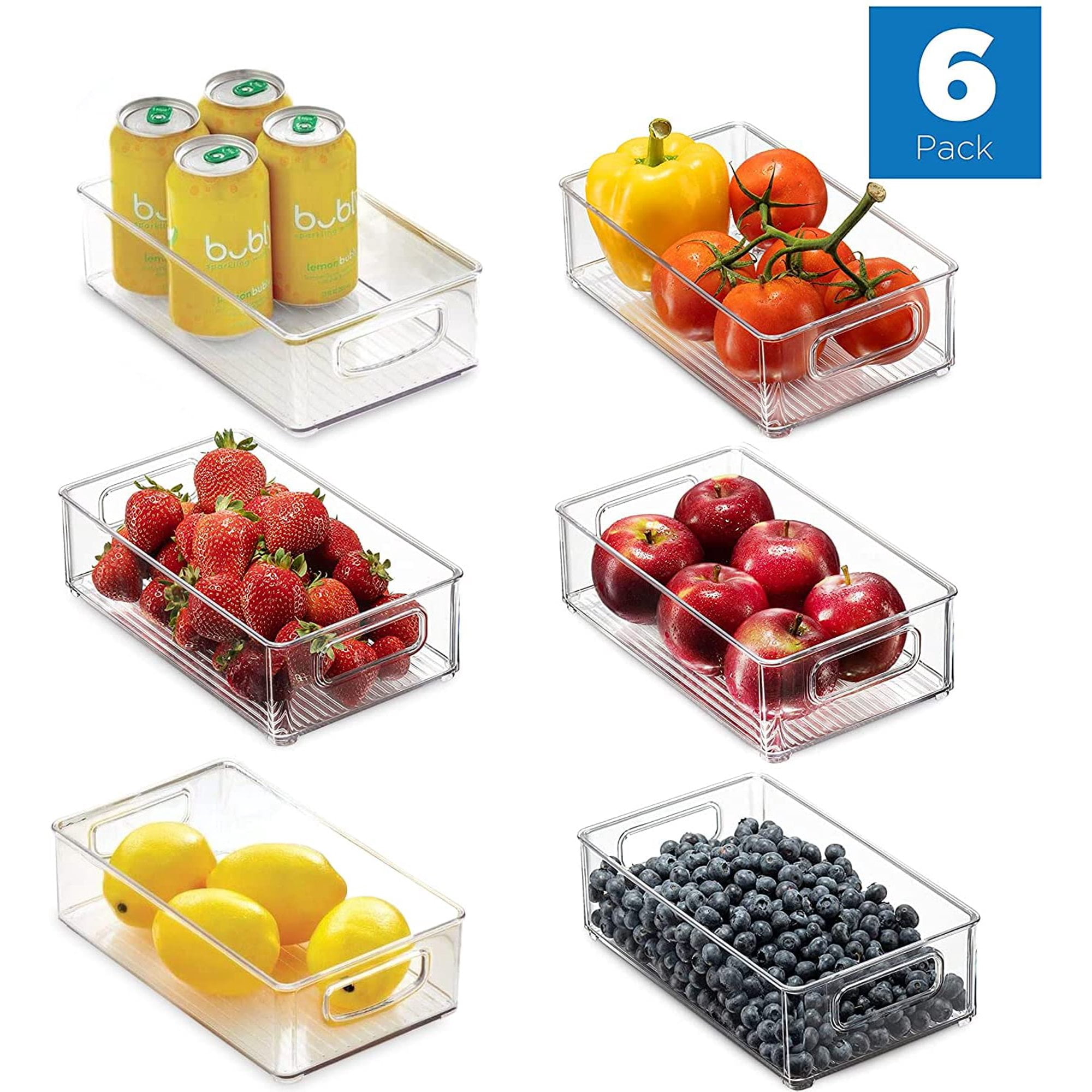 6 Grid Food Storage Organizer Transparent Refrigerator Bins Multipurpose  Seasoning Storage Box for Cabinets Fridge Shelves Refrigerator Desk
