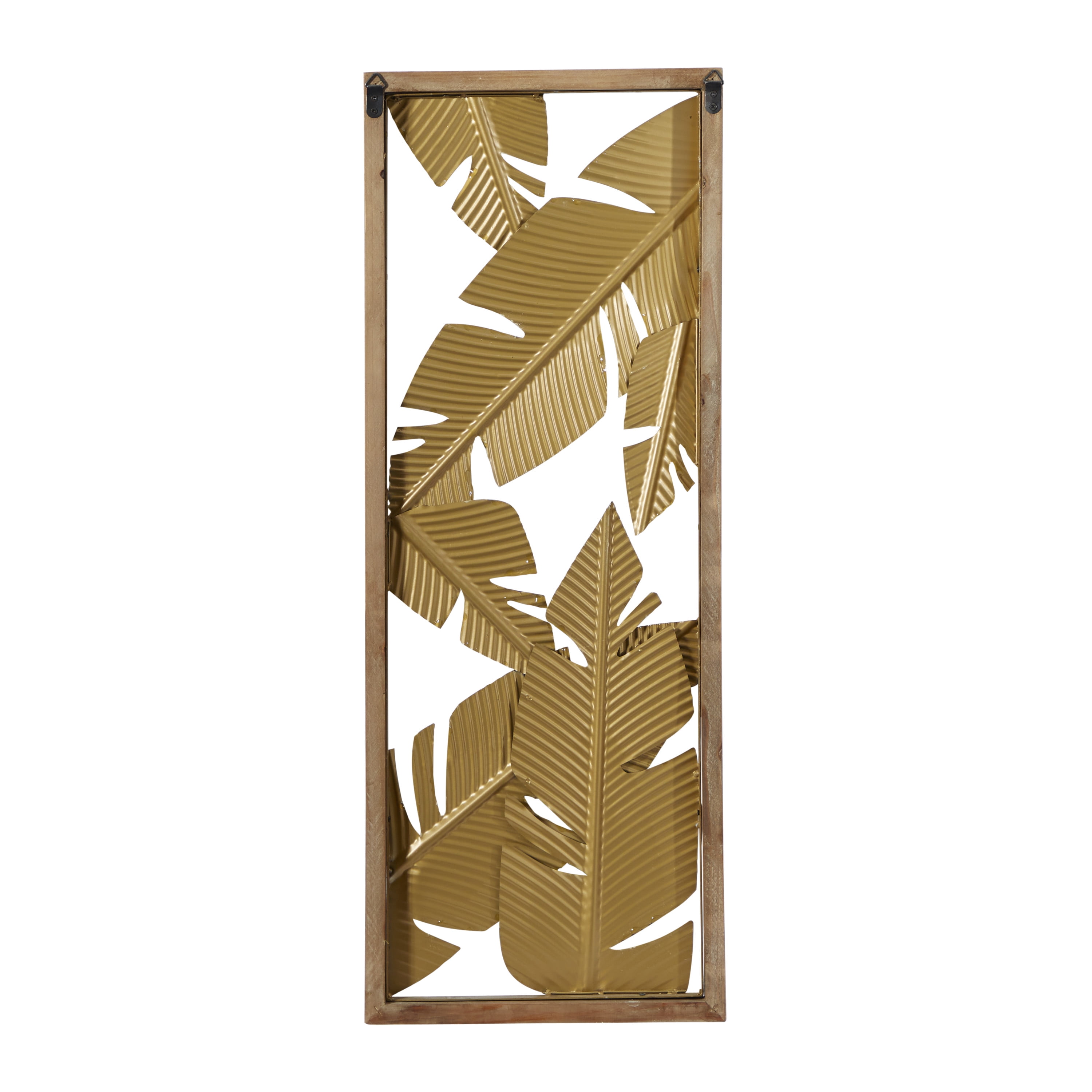 DecMode Contemporary Metal Banana Leaves Wall Décor, Set of 2 13"W x 34"H with Stained Yellow and Gold Finish