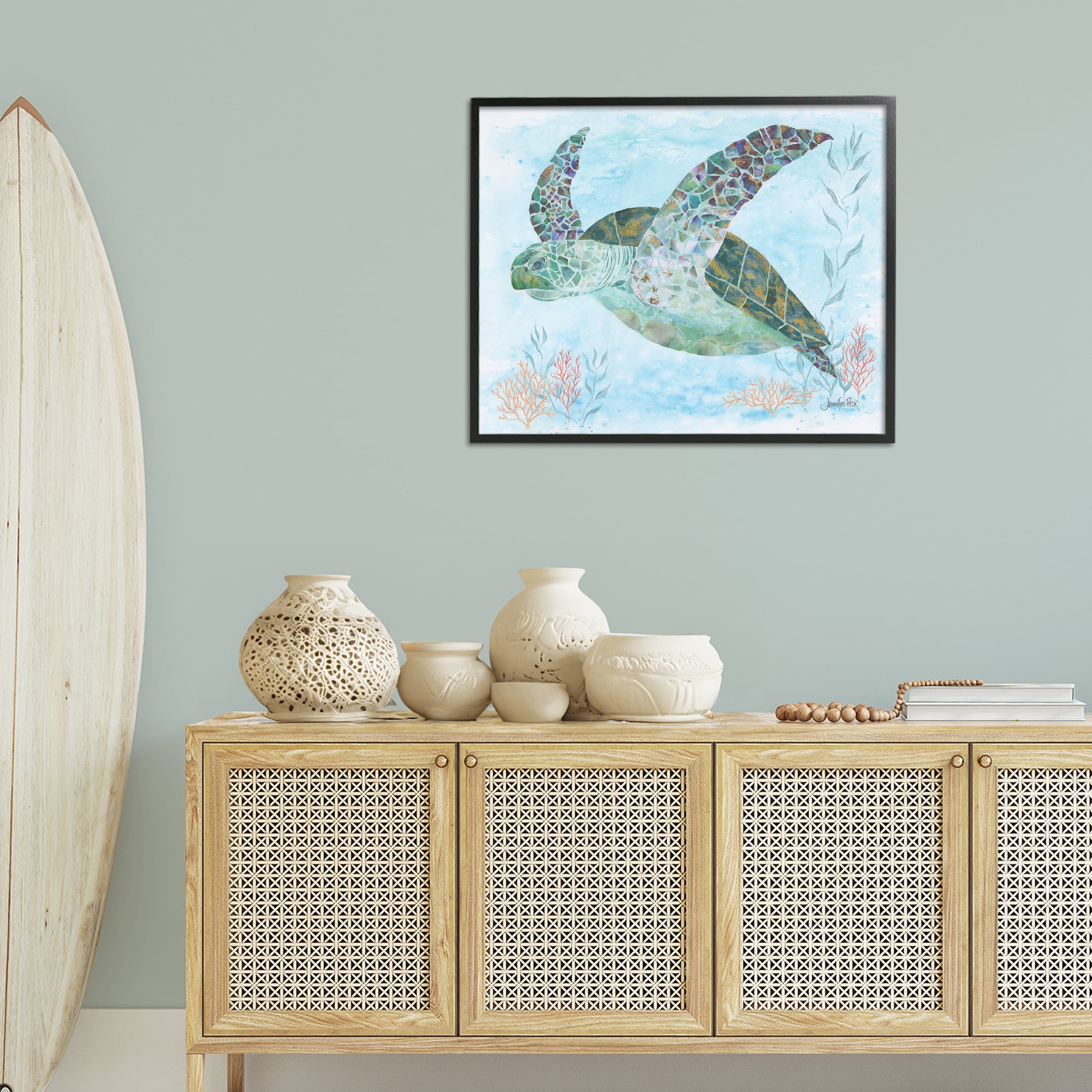 Stupell Industries Mosaic Tortoise Underwater Animals & Insects Painting Black Framed Art Print Wall Art, 30 x 24