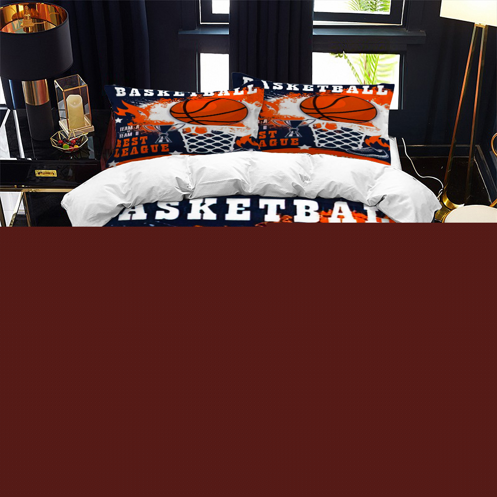 ZJEOQOQ 3pcs 1 Duvet Cover 2 Pillowcase(No Comforter) Sports Basketball Comforter Sets Queen Full Size Bed Set- 3PC Basketball Boys Quilt Bedspread Bedding Set(Comforter x 1 Pillo
