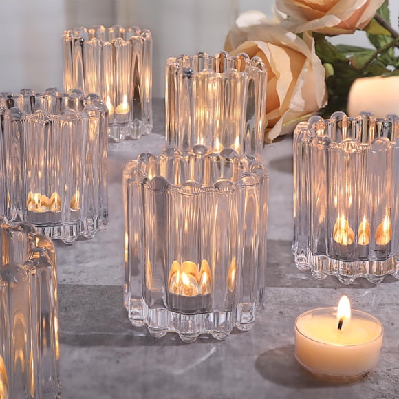 Portavelas Votive HAVITI de cristal transparente acanalado, juego de 6