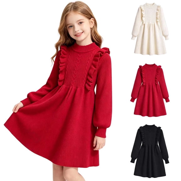 ATOGUTA Girl's Fall Dresses Kids Crewneck Casual Sweater Dress for School, Parties, Travel, Basic Size 5T-15