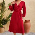 thumbnail image 5 of Diufon Women's Maxi Dresses Summer V Neck Long Sleeve Dress Side Lace-Up Waisted Hem Split Dress, 5 of 5