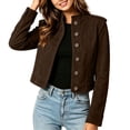 thumbnail image 4 of GUACER Suede Jackets for Women Trendy Vintage Button Down Stand Collar Structured Shoulders Casual Fall Outerwear, 4 of 7