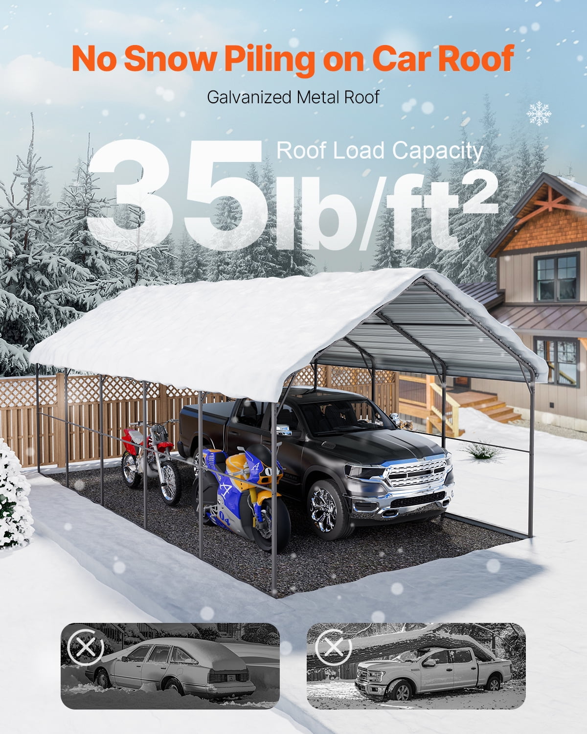 KFFKFF Durable Metal Carport, 13' x 26' Outdoor Shelter with Steel Frame & Roof, Versatile Garage Tent with Detachable Sidewalls for Vehicles, Boats