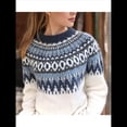thumbnail image 4 of Suéter de Larga con Cuello Redondo para Mujer, Suéter Informal Estampado, Camisetas de Otoño 2025. Azul y L, 4 of 10