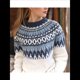 thumbnail image 4 of Suéter de Larga con Cuello Redondo para Mujer, Suéter Informal Estampado, Camisetas de Otoño 2025. Azul y XL, 4 of 10