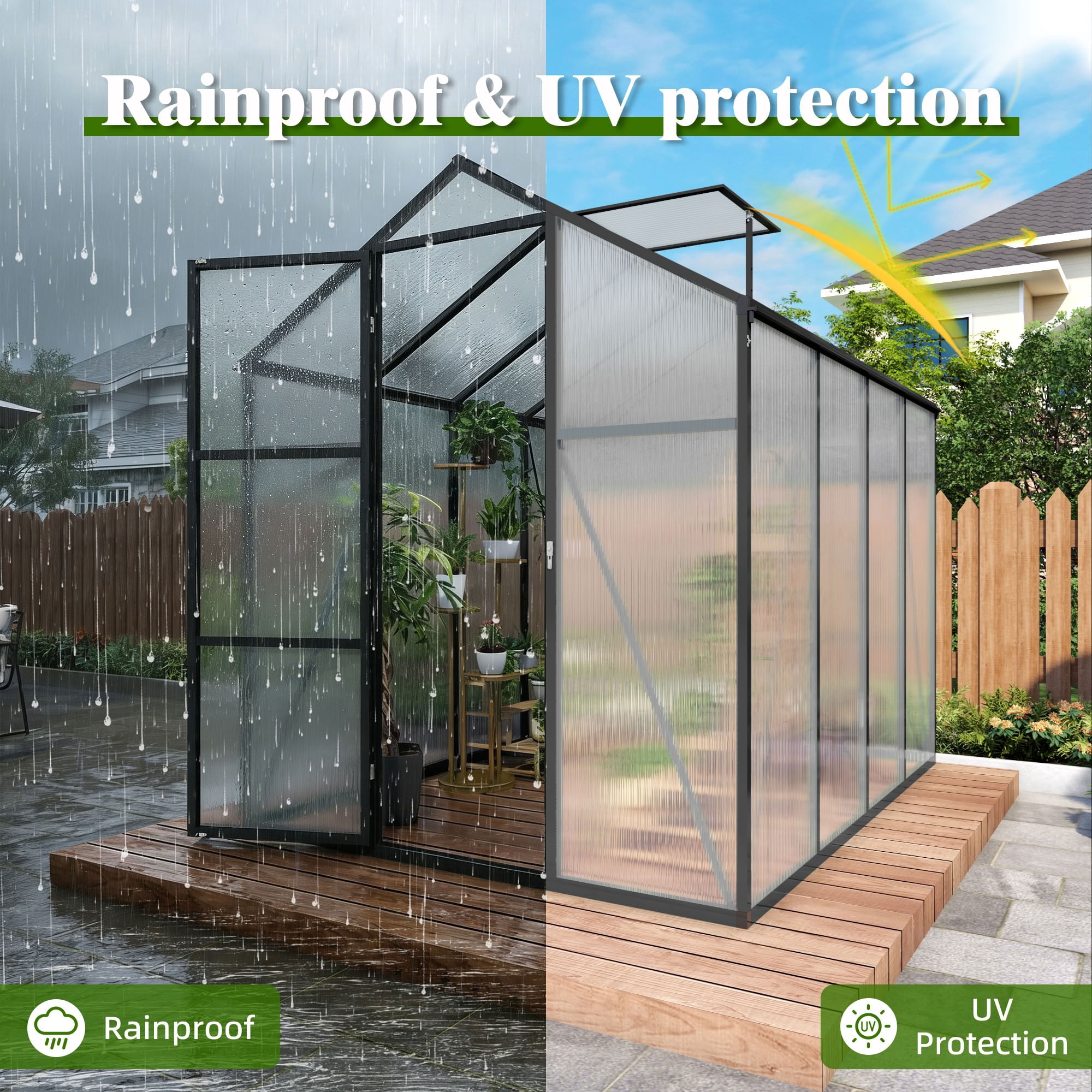MAYEERTY 6x8 FT Walk-in Outdoor Greenhouse with Aluminum Frame, Adjustable Vents & Lockable Door, UV-Protected Greenhouse for Backyard, Patio & Garden