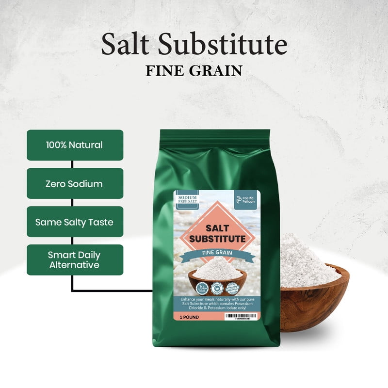 Pacific Pelican Salt Substitute | Sodium Free Salt | Fine Grain, Pure Rock Salt, 100% Natural & Organic for Cooking, Seasoning & Wellness (1 Pound) (Pack of 2)