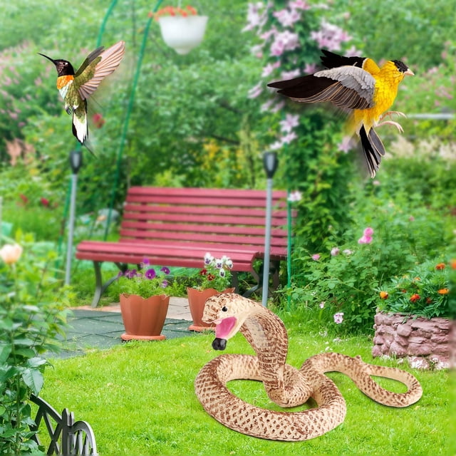 MORESEC Rubber Snake, Realistic Fake Snake for Garden Decoration, TPR Material Snake to Scare Away Birds and Pests, Lifelike Cobra and Rattlesnake Models, Weather-Resistant Outdoor Decor