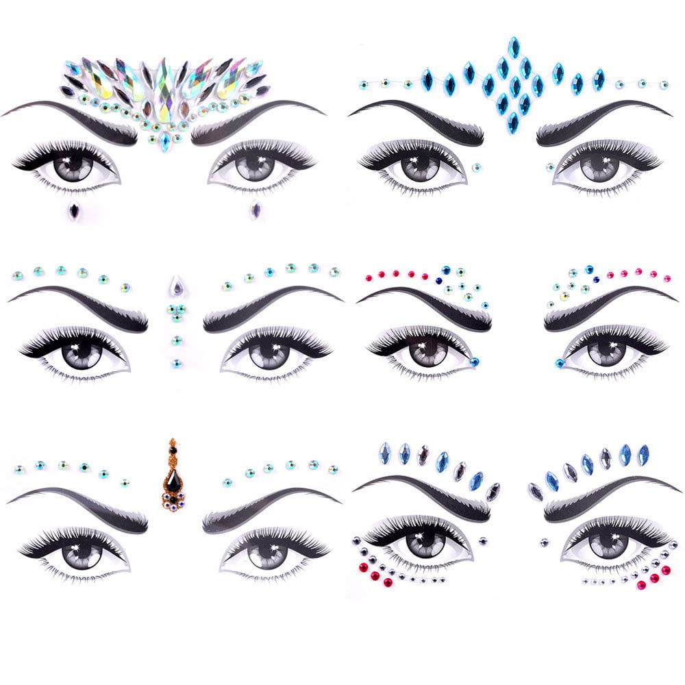 Face Jewels Tattoo Set Mermaid Face Gems Rhinestones Eyes Body Stickers  Bindi Crystals Glitter for Christmas Party Festival - Walmart.com
