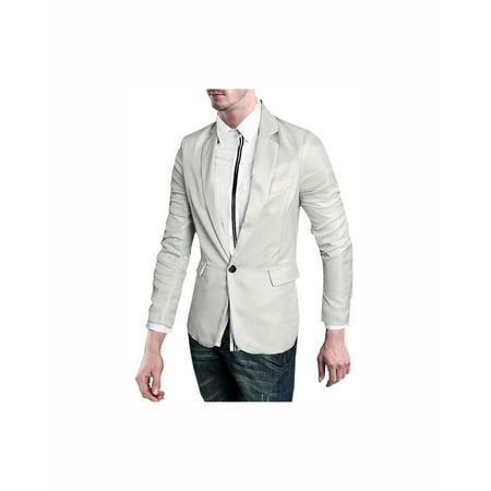 Buttoned Blazer - Men's Long Sleeve Notched Lapel Buttoned Decor Cuff Blazer