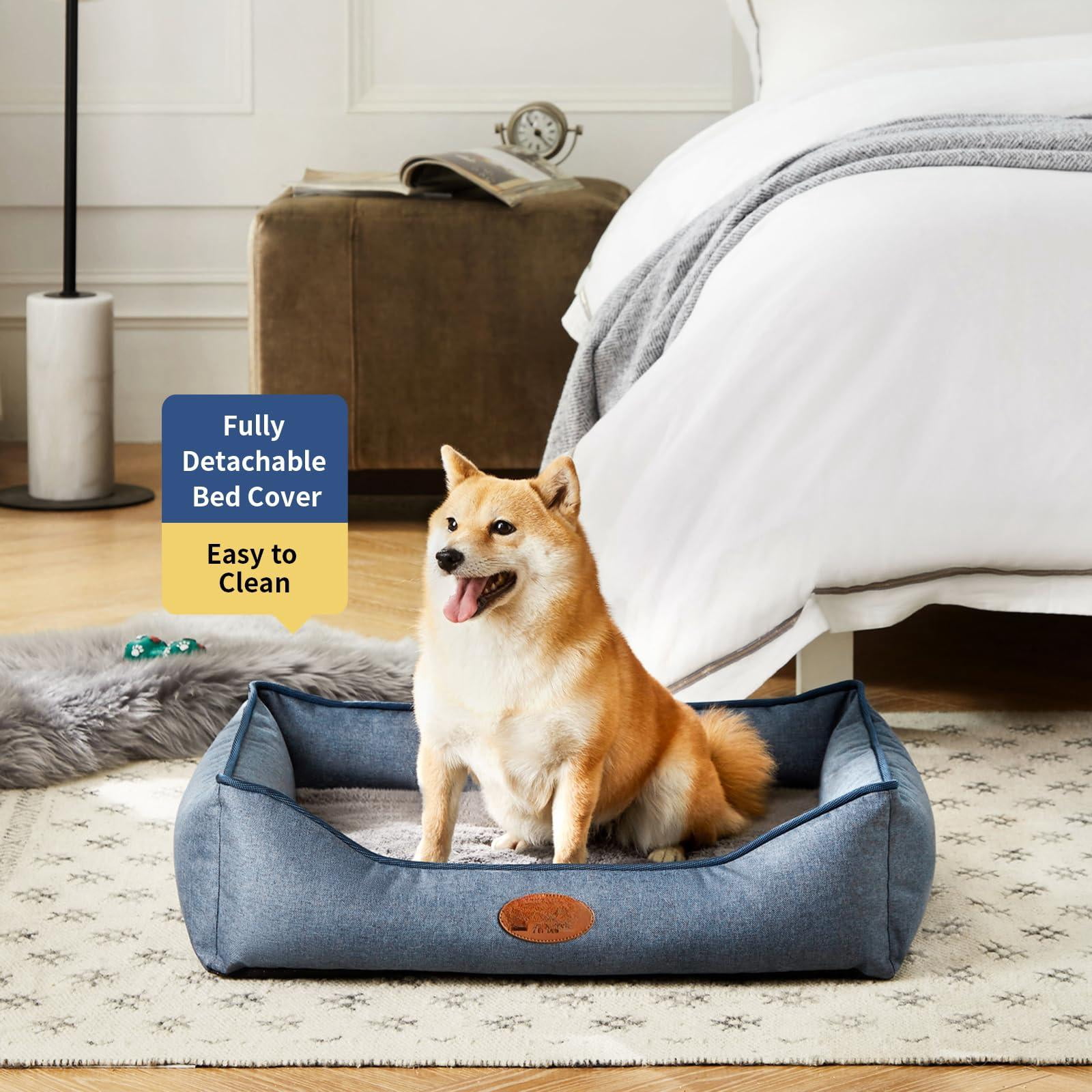 Dog Beds For Medium Dogs  Durable Egg Crate Foam Sofa Bed Wit Washable Removable Cover Waterproof Lining Pet Large (denim Blue 26.4" L X 21.7" W 6.2" Th)