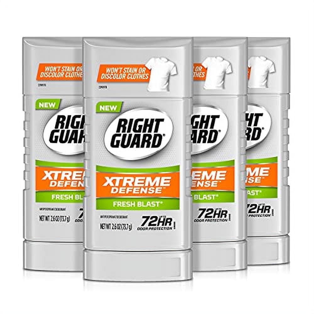 Right Guard Xtreme Defense Antiperspirant Deodorant Invisible Solid Stick, Fresh Blast, 2.6 Ounce (4 Count)