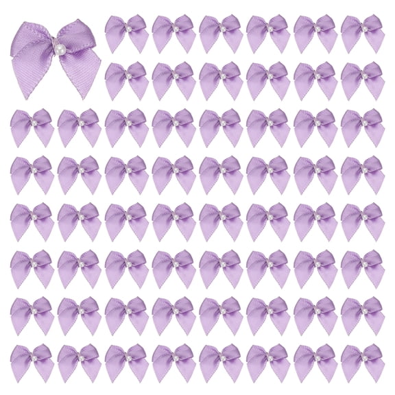 Uxcell 30 Pcs Mini Ribbon Bows, Flower Pearl Hair Sewing Appliques Decoration for DIY Craft, Wedding, Christmas, Scrapbooking(Light Purple, 0.08 x 0.09 Inch )