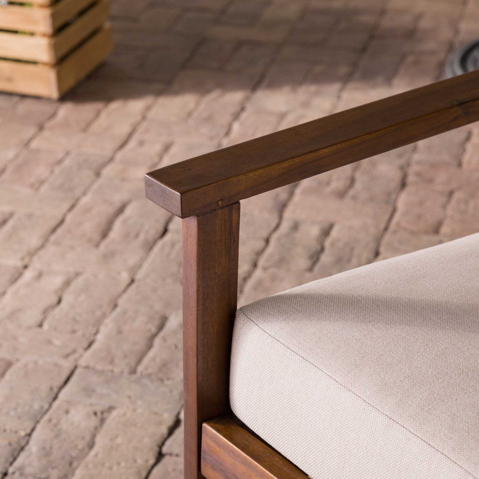 Walker Edison Modern Slat-Back Solid Wood Outdoor Lounge Chair, Dark Brown