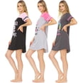 thumbnail image 3 of 3 Pack: Woman's 100% Cotton Soft Printed Short Sleeve Sleep Dress Night Gown Pajama Shirt Large, Set A, 3 of 7